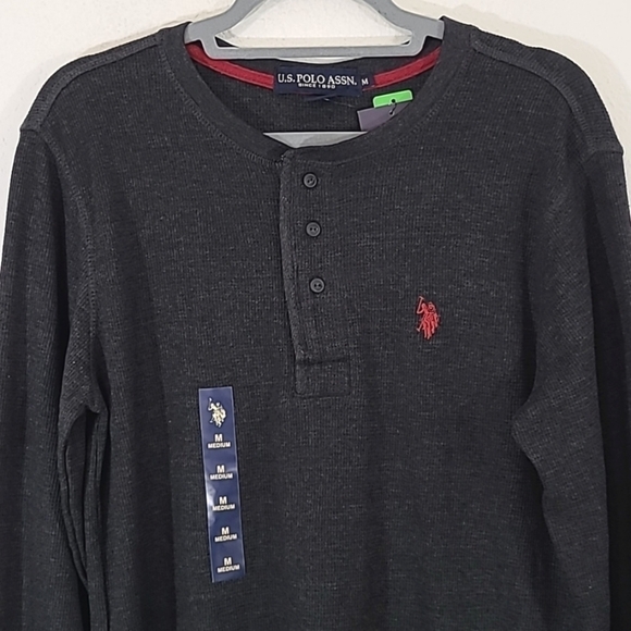 *NWT* U.S. POLO ASSN. Men's Dark Gray Long Sleeve Shirt w/Red Logo, size M - Picture 2 of 7